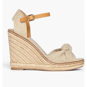 Tory Burch Macy Beige Ankle Strap Wedge Espadrille Sandals Size 7